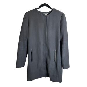 Vince Lined Knit Coat Women's Med Leather Trim Zip Pocket Minimalist Lagenlook